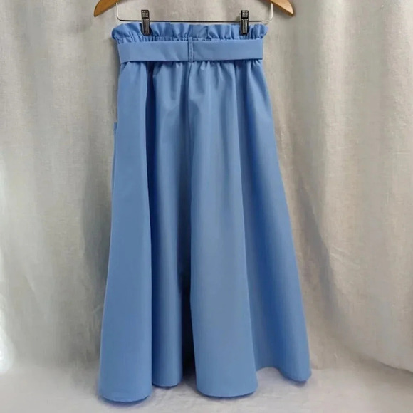 blue skirt with button detail, elastic waist and tie belt women's size M B10 - Picture 7 of 10